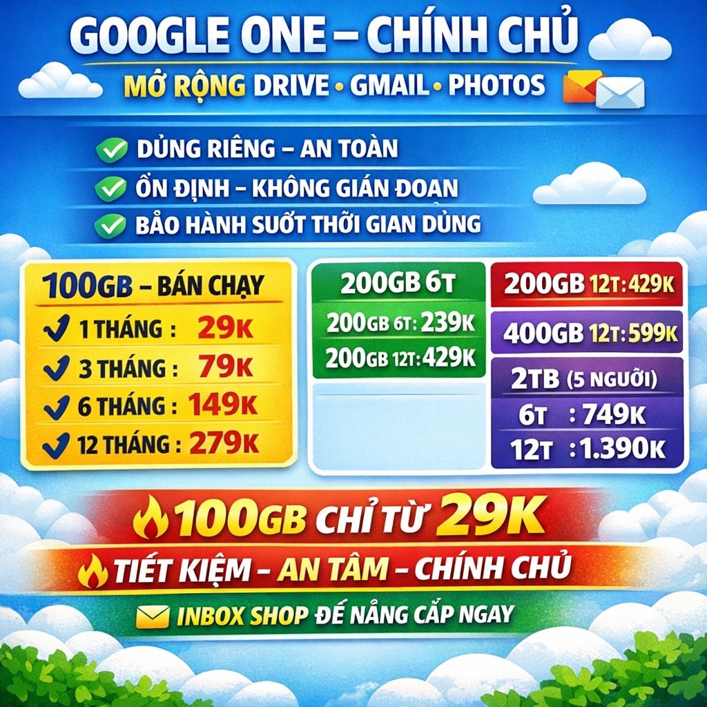 Google One Nâng Cấp Dung Lượng Lớn – Lưu Trữ Google Drive Ổn Định, An Toàn