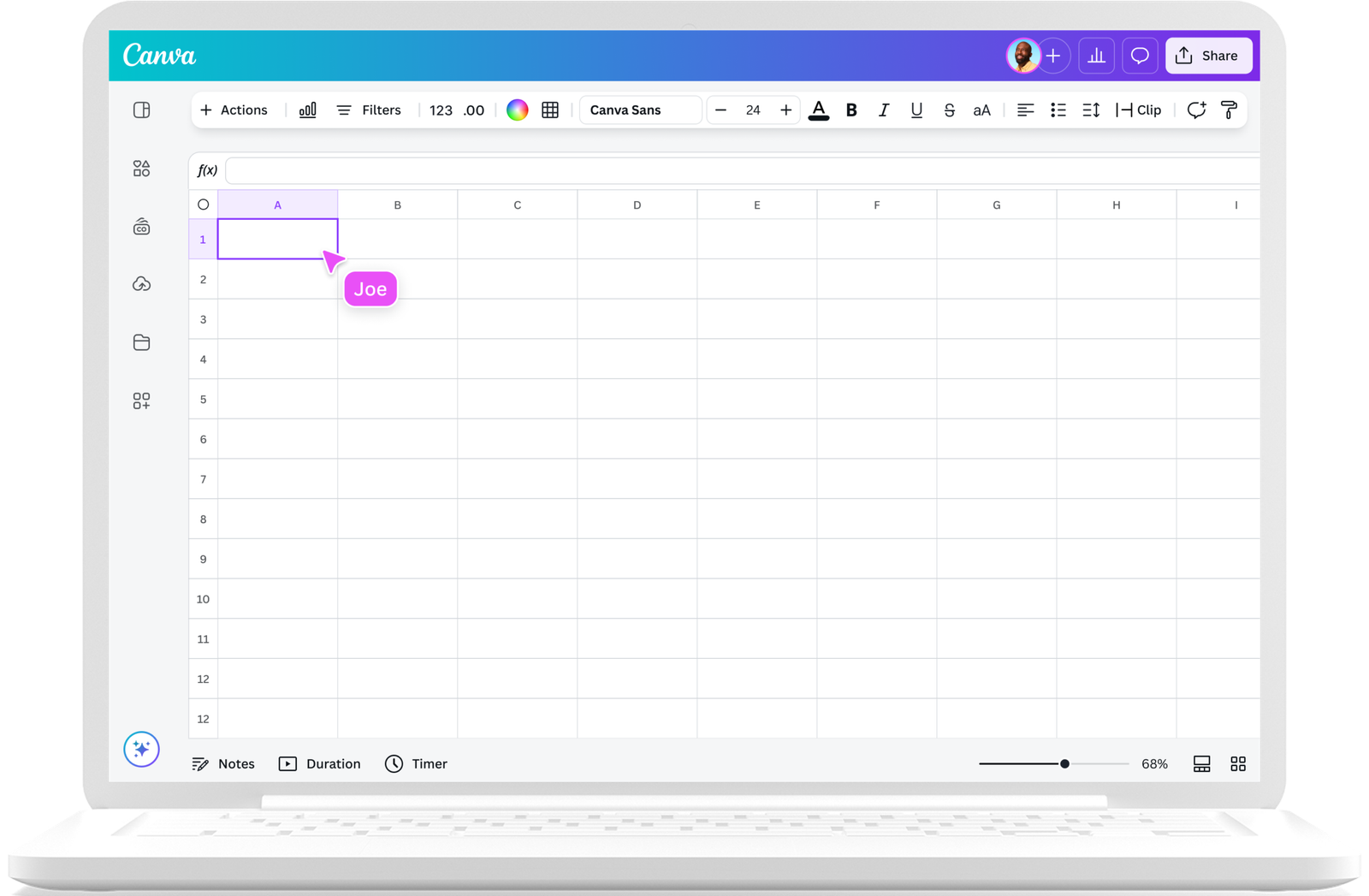 Cách tạo bảng tính với Canva Sheets