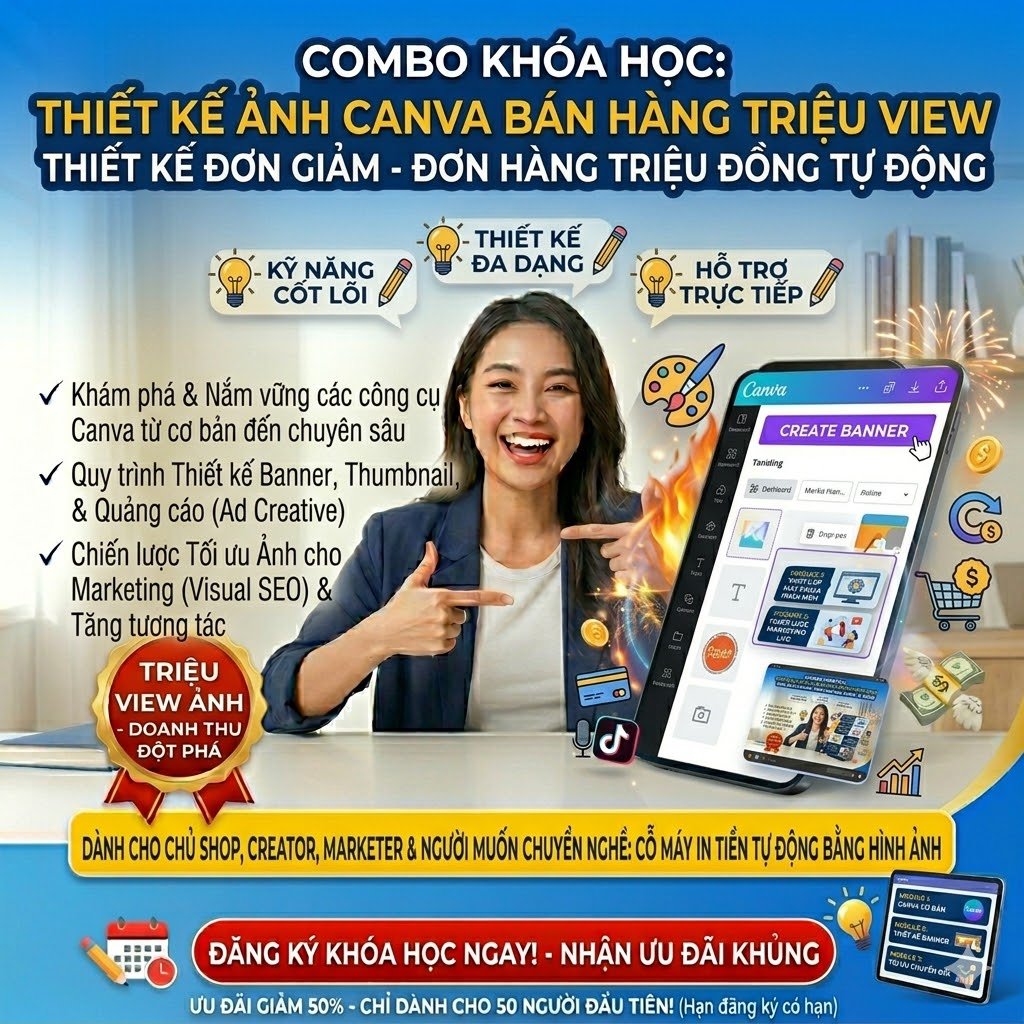 Khóa Học Thiết Kế Ảnh Bằng Canva – Tạo Nội Dung Đẹp Mắt, Bán Hàng Hiệu Quả Chỉ Trong Vài Phút