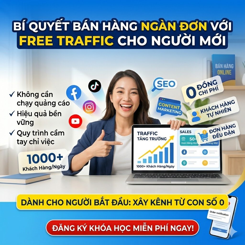 Khóa Học Free Traffic Cho Người Mới – Bán Hàng Không Cần Quảng Cáo Vẫn Ra Đơn Đều Đặn